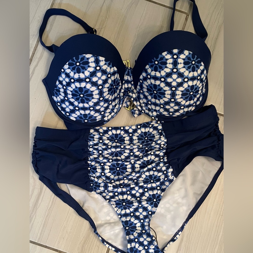 Adore Me Navy and White Swim Set- NWT